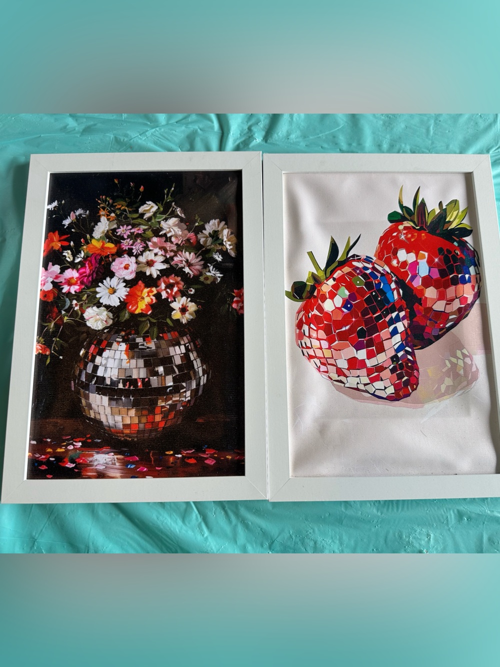 Framed Mosaic Fruit and Floral Wall Art Set - Red